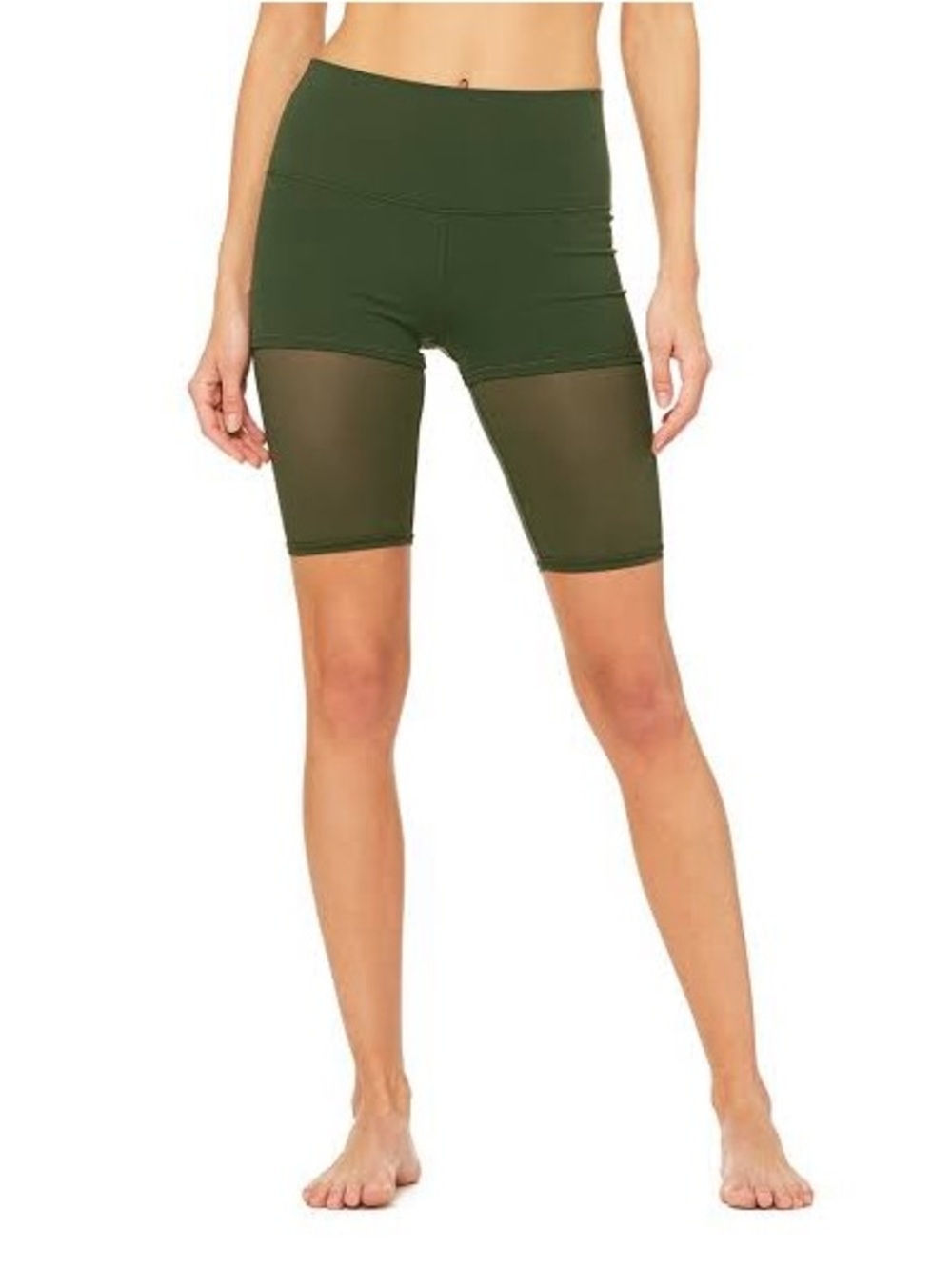 Alo Yoga High-Waist Mesh Panel Shorts – Dark Green